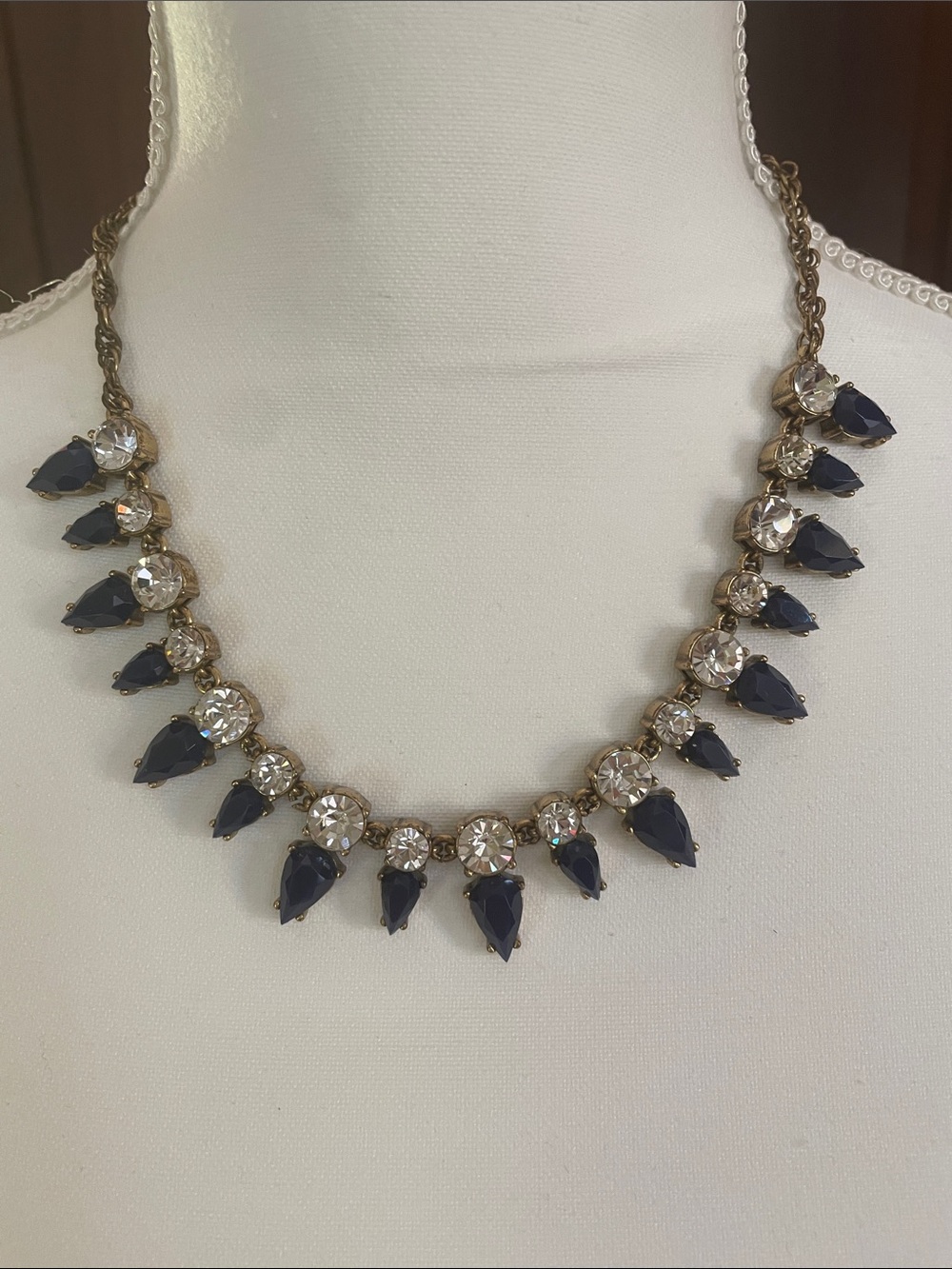 J Crew Elegant Navy and Crystal Teardrop Statement Necklace - Women Jewelry